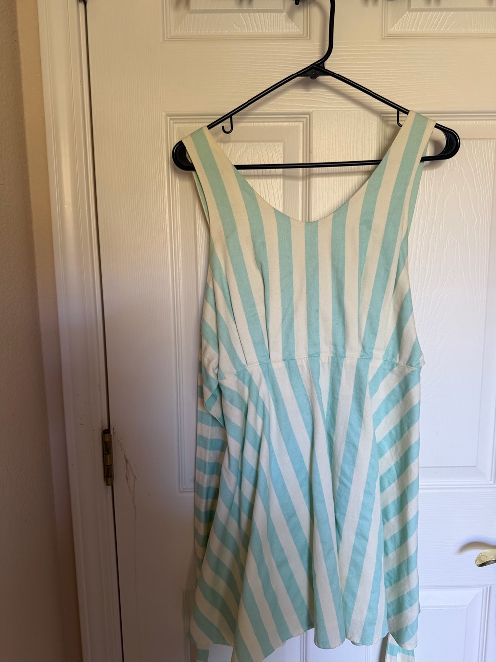 Striped Mint and White Sleeveless Fit-and-Flare Dress